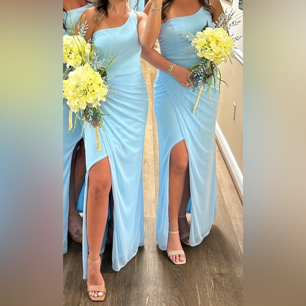 Azazie One-Shoulder Sky Blue Chiffon Dress - Picture 4 of 8